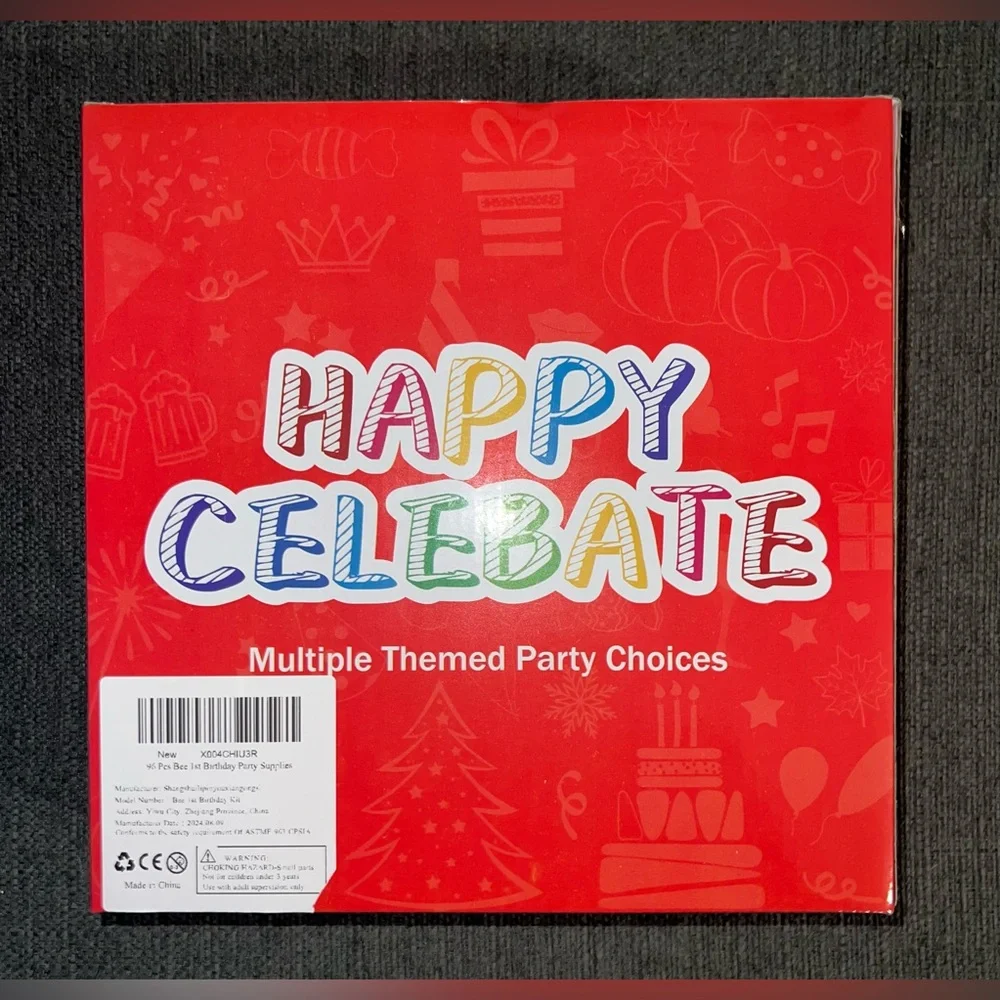 96Pcs Bee 1st Birthday, Plates & Napkins Tableware Sets, Party Decorations - NWT